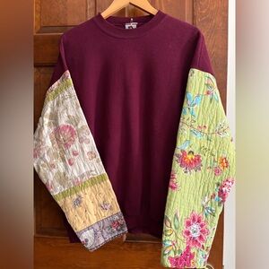 Vintage up, cycled one of a kind sweatshirt with quilt sleeves